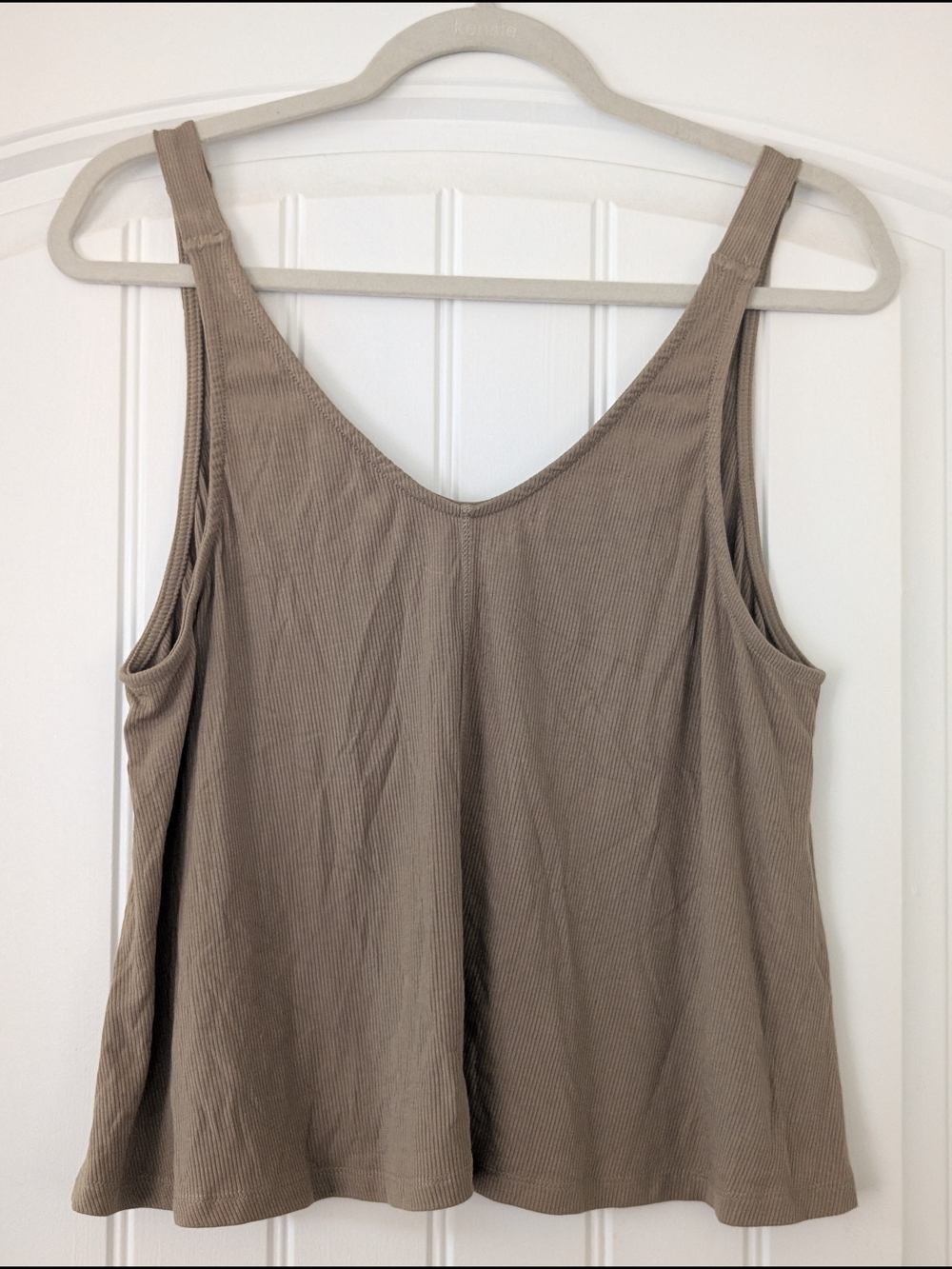 Grade & Gather Taupe/Olive Flowy Loose Fit Ribbed Knit Rayon Tank Top